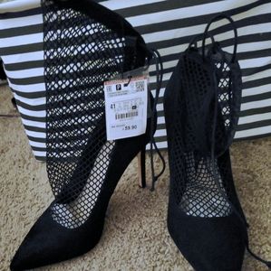 Zara Mesh Cage stiletto black heels size 11 NWT